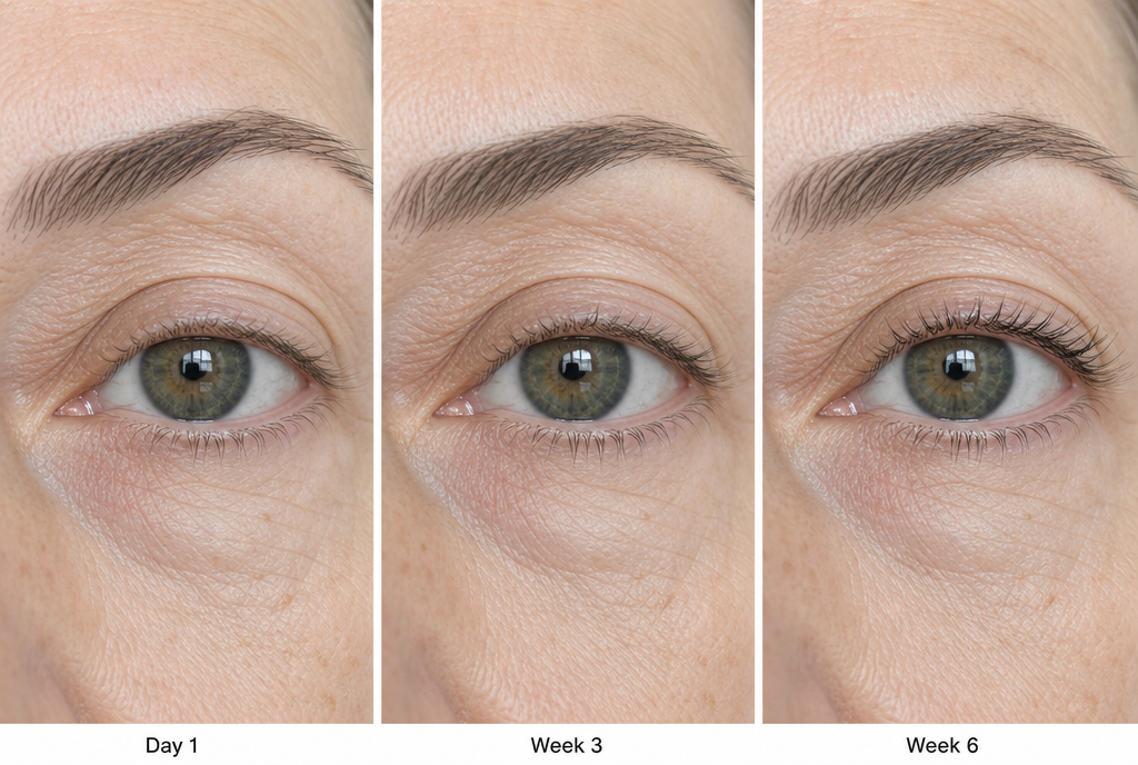 Lashes at day one, week three and week six